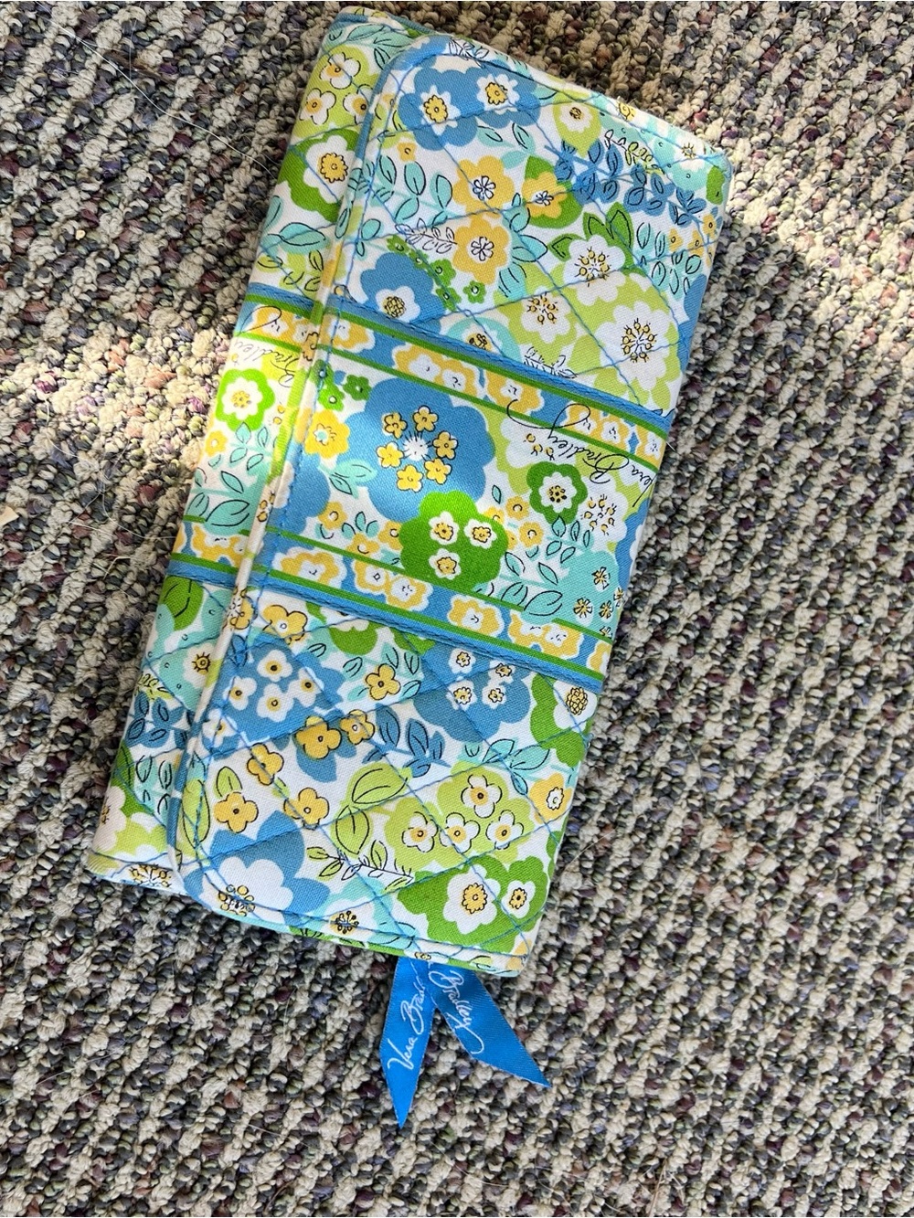 Y2K Vera Bradley Ditsy Floral Quilted Wallet in Blue, Green & Yellow
